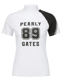 [냉감]여성 체커 컬러 블록 그래픽 크롭 티셔츠